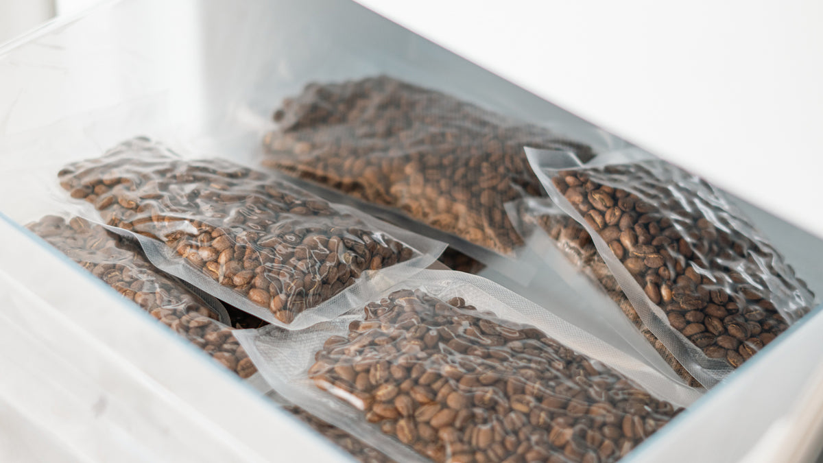 Freezing specialty coffee beans in a freezer drawer