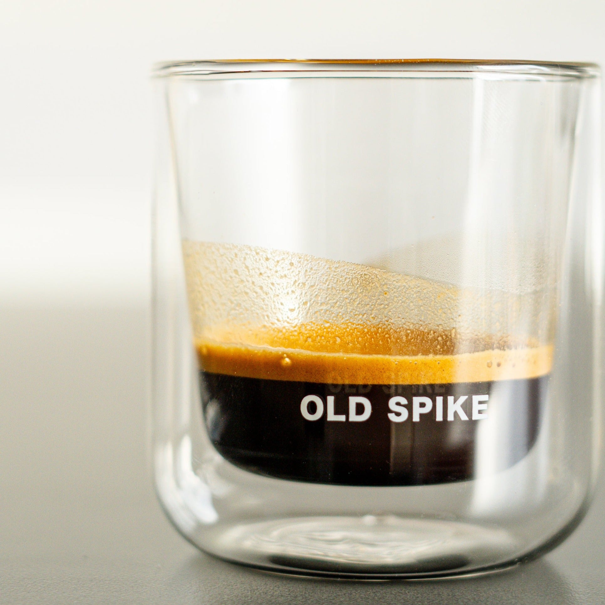 Old Spike double walled coffee glass with espresso 